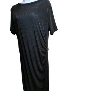 (401) Zigzag Stripe Black Sheer Draped Maxi Dress size Large